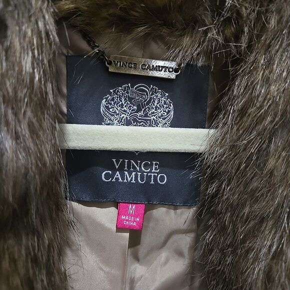 Brown Faux Fur Open Vest SzMed Vince Camuto Y2K Soft Baddie Boho Chic Glam Rock - Picture 7 of 14